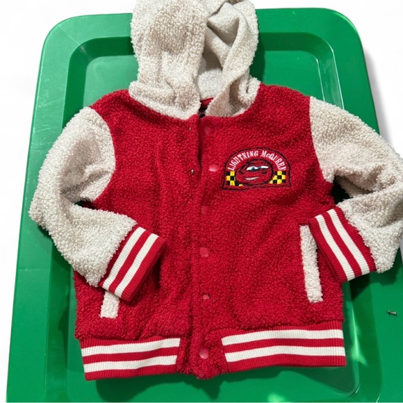 Disney Other - Disney Cars Lightning McQueen Jacket 3T Red Button Up Hoodie Toddler